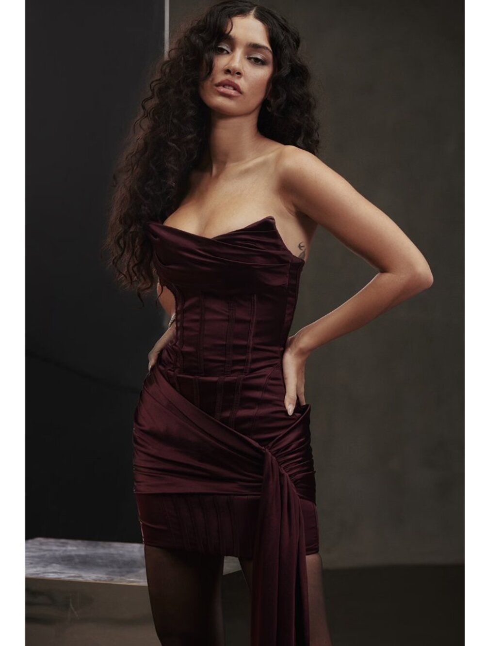 House Of Cb *NEW* Purple Loubella Corseted Satin Mini Dress